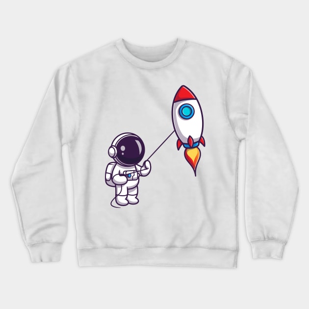 Cute Astronaut Playing Rocket Kite Cartoon Crewneck Sweatshirt by Catalyst Labs